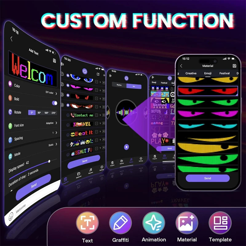 LED Matrix Pixel Panel Devil's Eye LED Scrolling Bright Advertising LED Signs for Car Truck Windshield Bluetooth App Control USB - Image 4