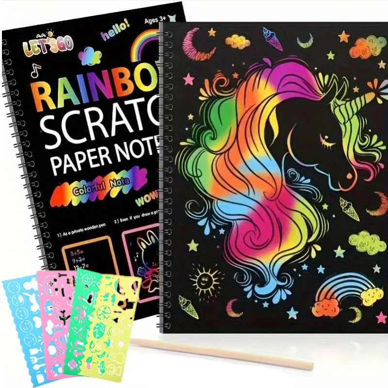 14 Sheets Rainbow Scratch Off Notebooks Arts Crafts Supplies Set Colorful Drawing Paper Perfect Birthday Game Gift For Girl Boys