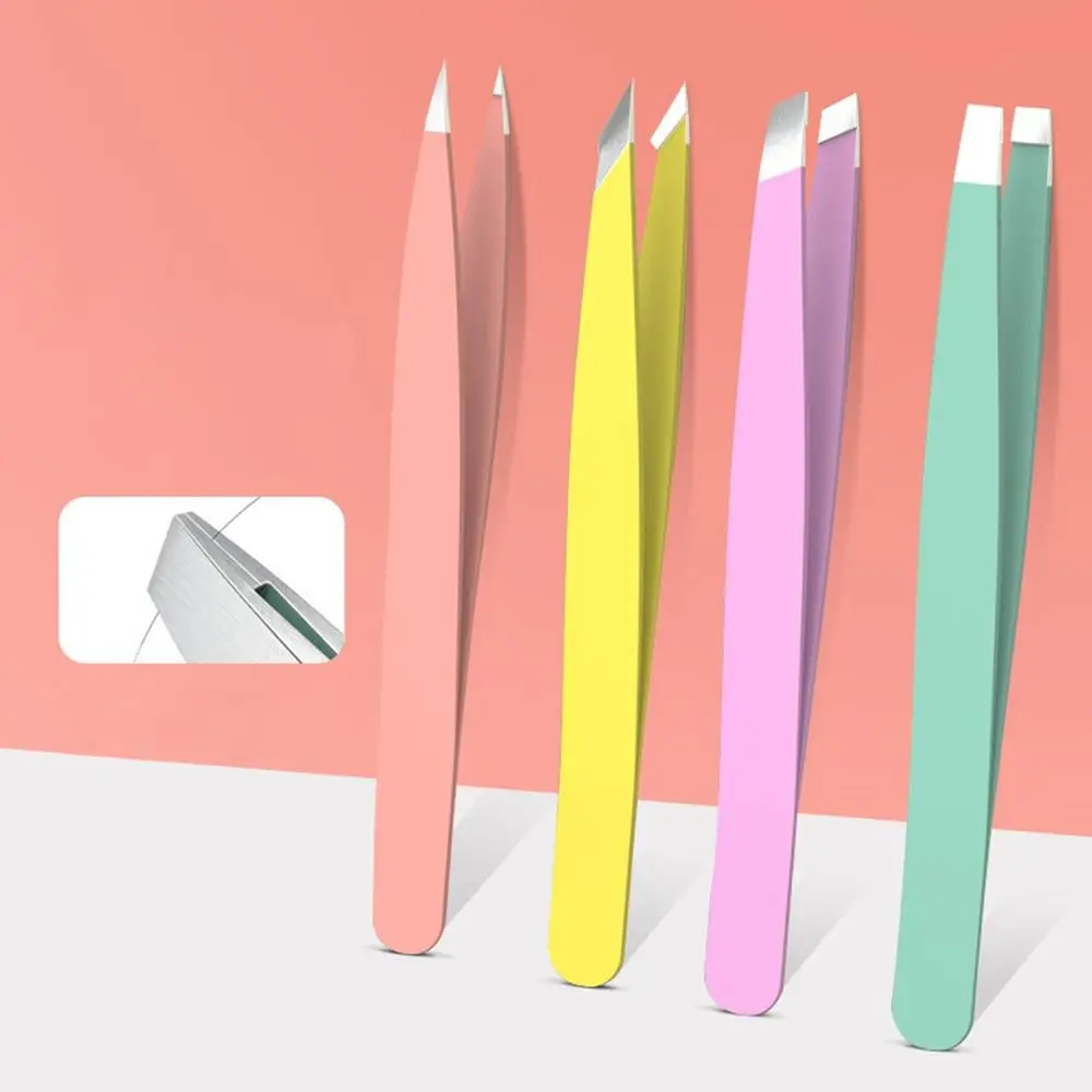 

Stainless Eyebrow Tweezers Set Colorful Tilted Slanted Eye Brow Clips Comfortable Anti-fingerprints Fine Hairs Puller