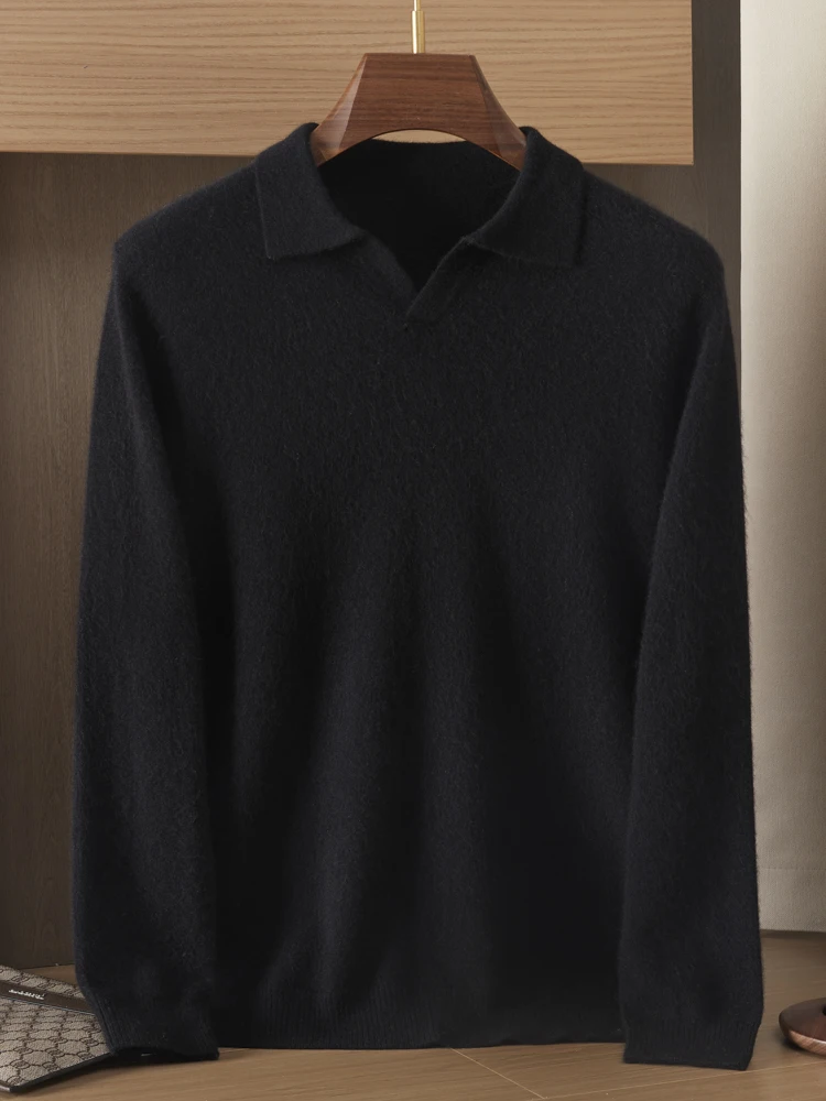 High Quality Men Cashmere Sweater Polo Collar Pullover Smart Casual Autumn Winter Simple 100% Cashmere Knitted Soft Clothing Top