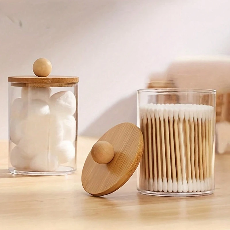 竹蓋付き透明ディスペンサーセット,6個,ホルダー,キャニスターアクセサリー,バスルームオーガナイザー