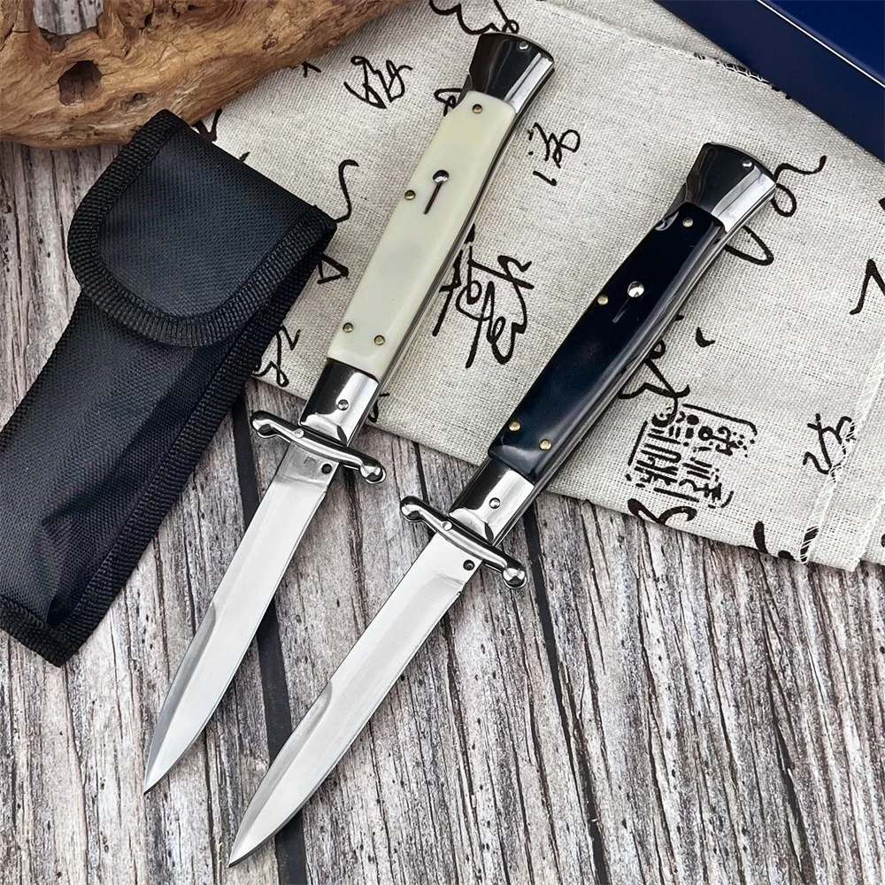 Classic Italian-style Stiletto Folding Knives Polished 440c Blade Perfect for Collectors and Outdoor EDC Camping Enthusiasts