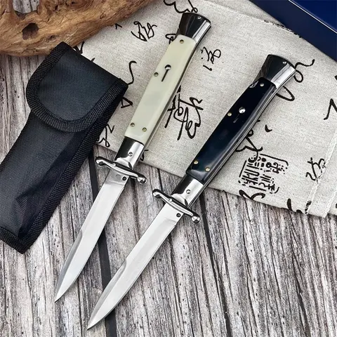 Classic Italian-style Stiletto Folding Knives Polished 440c Blade Perfect for Collectors and Outdoor EDC Camping Enthusiasts