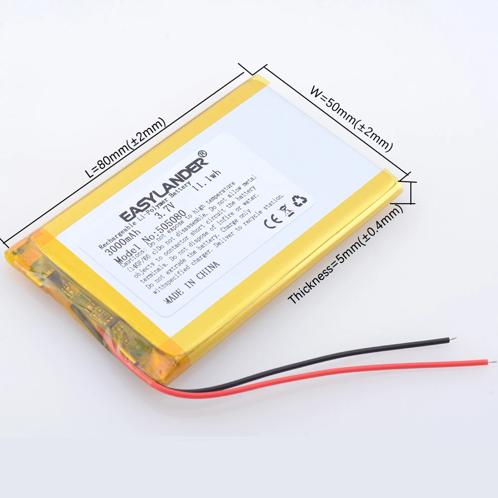3.7V 3000mAh 505080   Batería recargable Lipo de polímero de litio para GPS DVD PDA PAD banco de energía e-book cámara tableta