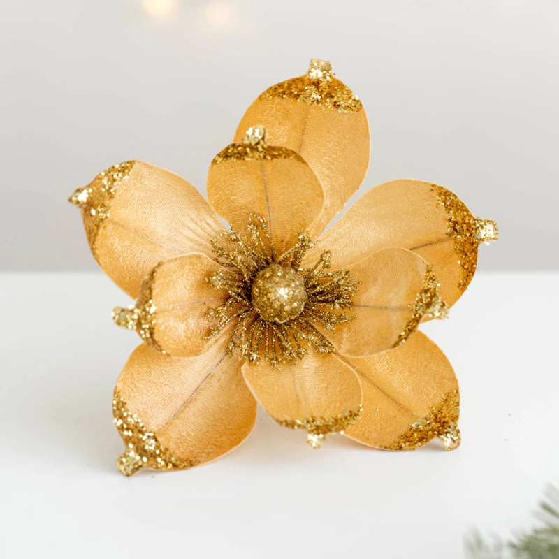 Glitter Artificial Christmas Flowers Xmas Tree Ornaments Poinsettia Flower Merry Christmas Decorations For Home New Year Gift