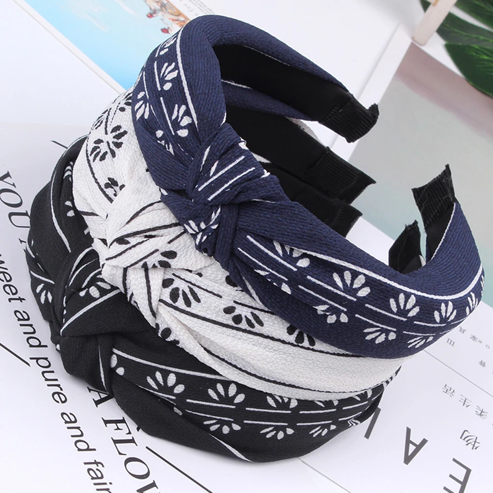 

3 pcs Cloth Hoop Women Wide Headband Knot Pattern Girls Hair Accessories Elegant Soft Stretchy Costume Jewelry Bridal for Hair