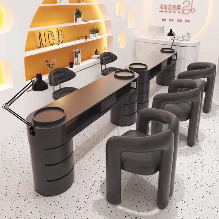 Modern Minimalist Makeup Table Black Double Nail Table With Drawers Beauty Salon Furniture Table for Nail Manicuring - view 2
