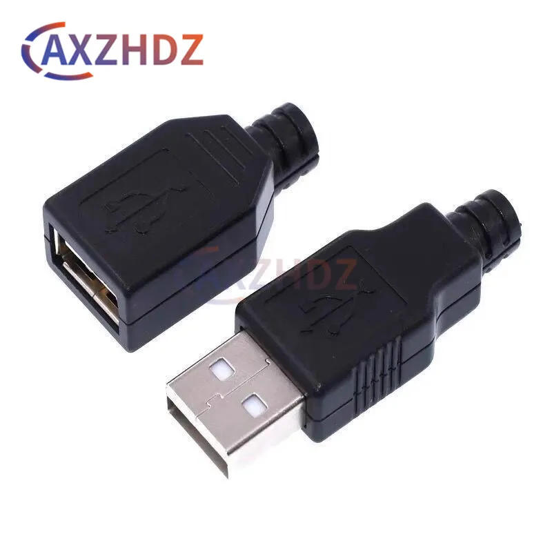 

10PCS 4 Pin Type A USB USB Male Female Plug Socket Connector With Black Plastic Cover Type-A DIY Kits
