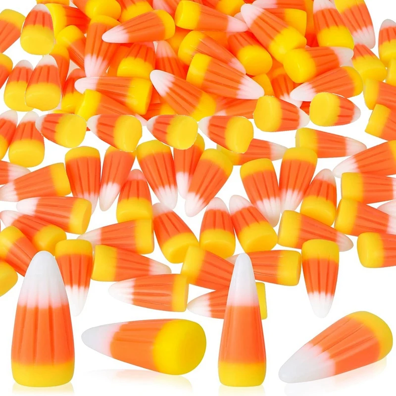 50 PCS Halloween Resin Candy Corn Artificial 3D Candy Corn Bead As Shown Fall Faux Fake Corn Scrapbooking Embellishments