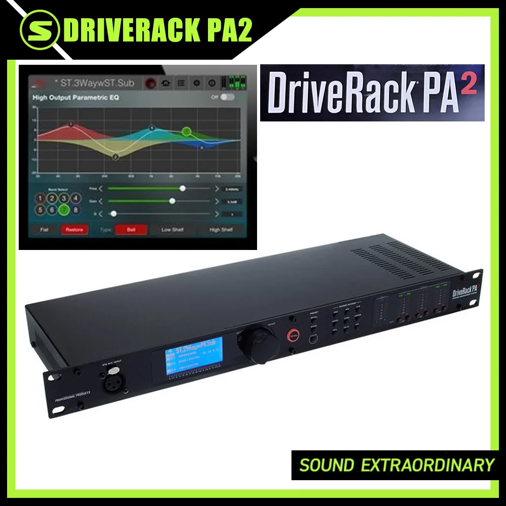DriveRack PA2 2 Entradas 6 Salidas, Procesador de Audio para Escenario, Sistema de Gestión de Audio Profesional para Altavoces