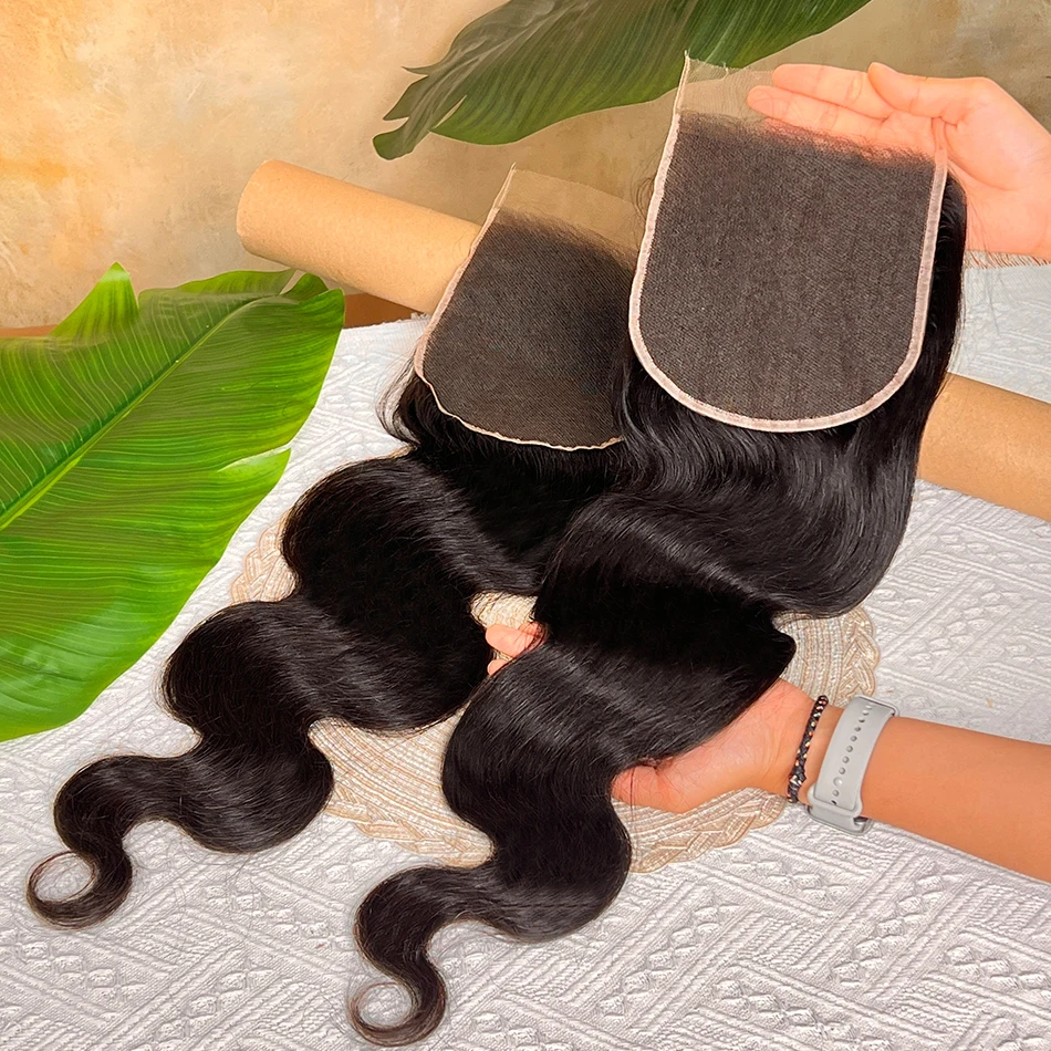 6x6 HD Invisible Lace Closure Body Wave Human Hair #1B Natural Color Deep Parting Preplucked Bleached Knots Lace Raw Virgin Hair