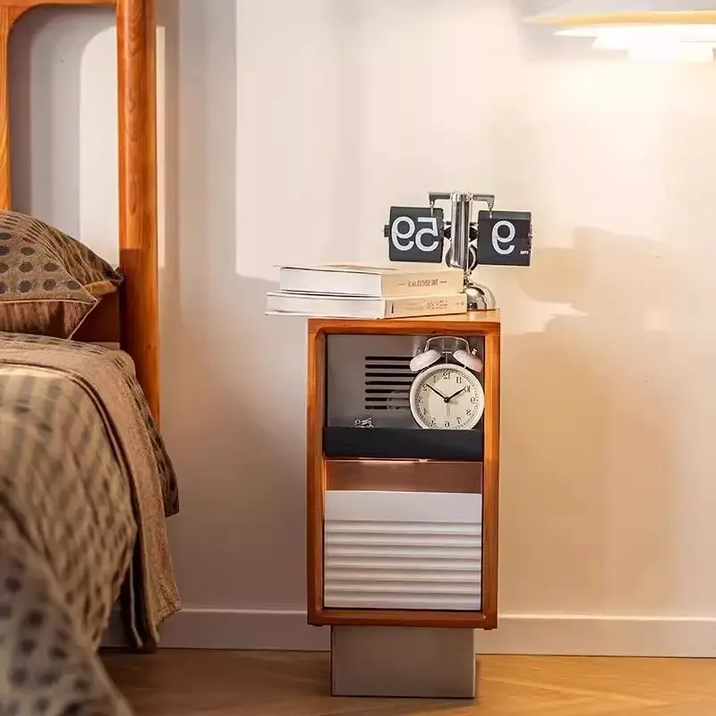d8 bedside table medieval solid wood simple small bedroom mobile retro bedside table small apartment locker storage