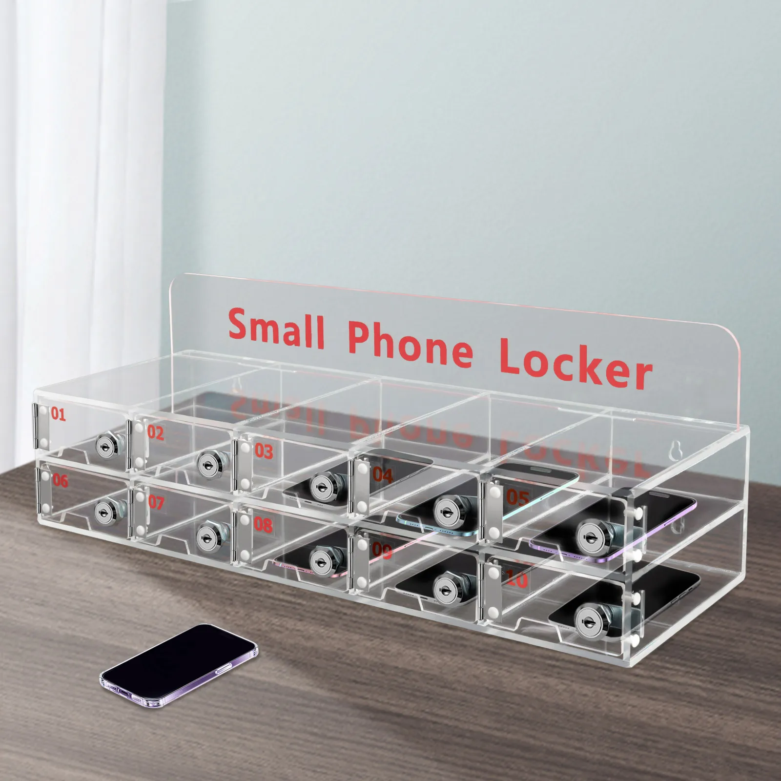 

Cell Phone Locker Box Clear Cell Phone Storage Acrylic Cell Phone Lock Box with Door Locks and Keys Wall Mounted Cell Phones