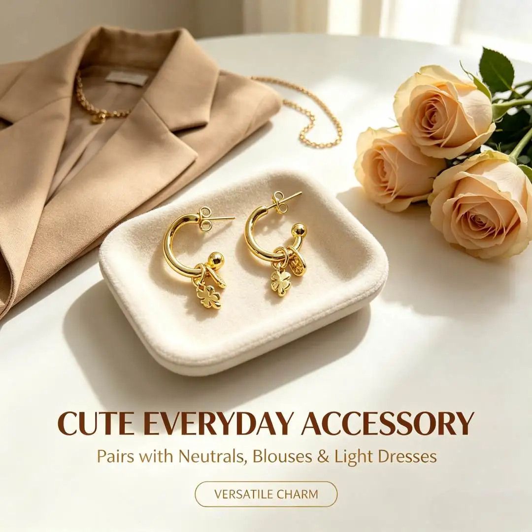 2026 Spain Personalized Cute Golden Clover Geometric Earrings Jewelry Accessories Couple Gifts
