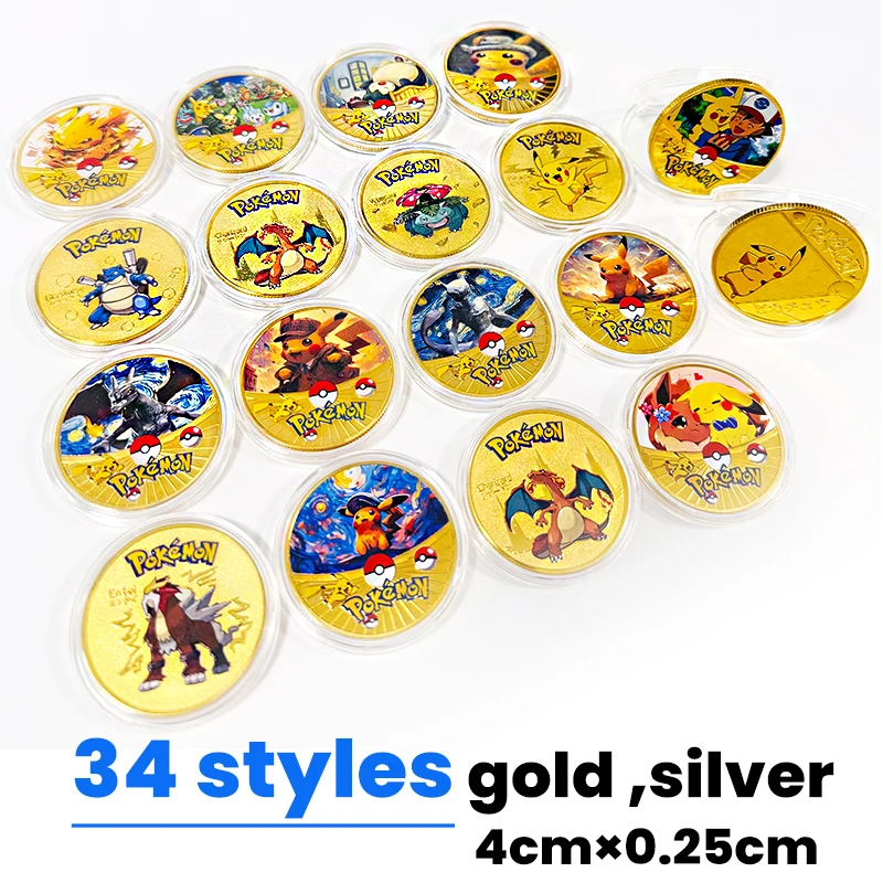 

Classic Gold Pocket Metal Round Coin Anime Commemorative Coin Mewtwo Charizard Charmander Bulbasaur Collection Toy Birthday Gift