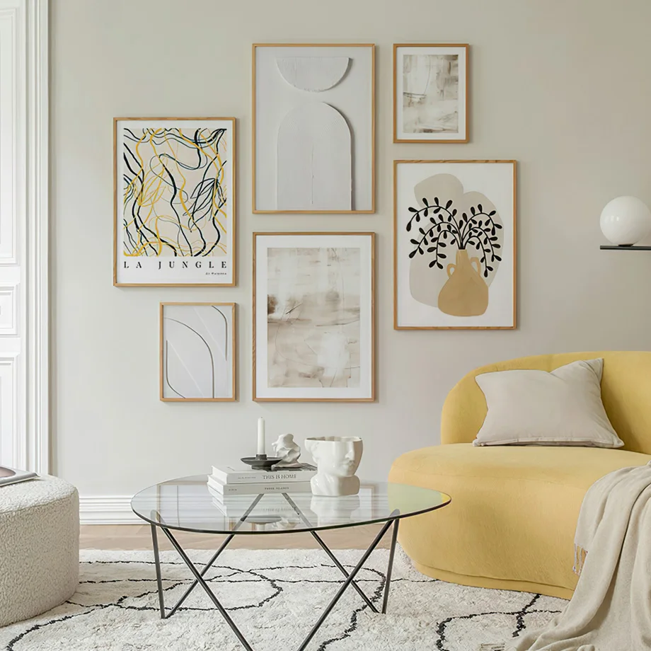 Línea abstracta bohemia, hojas geométricas, carteles modernos, pintura en lienzo, arte de pared, imagen impresa para decoración Interior del hogar y la sala de estar