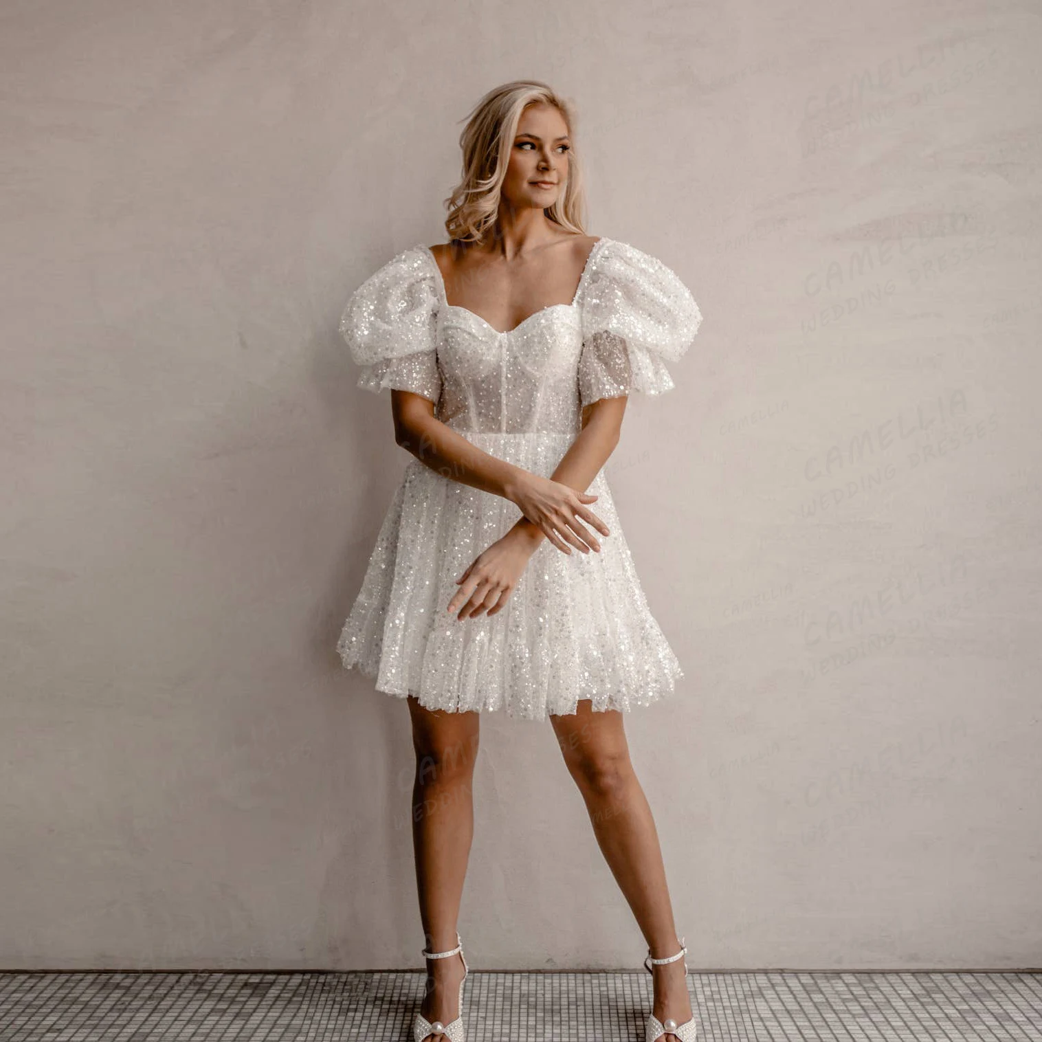 Luxuriöse glitzernde Brautkleider für Damen, A-Linie, herzförmig, kurze Brautkleider, Prinzessin, Vestidos de Novia, individuell gestaltet