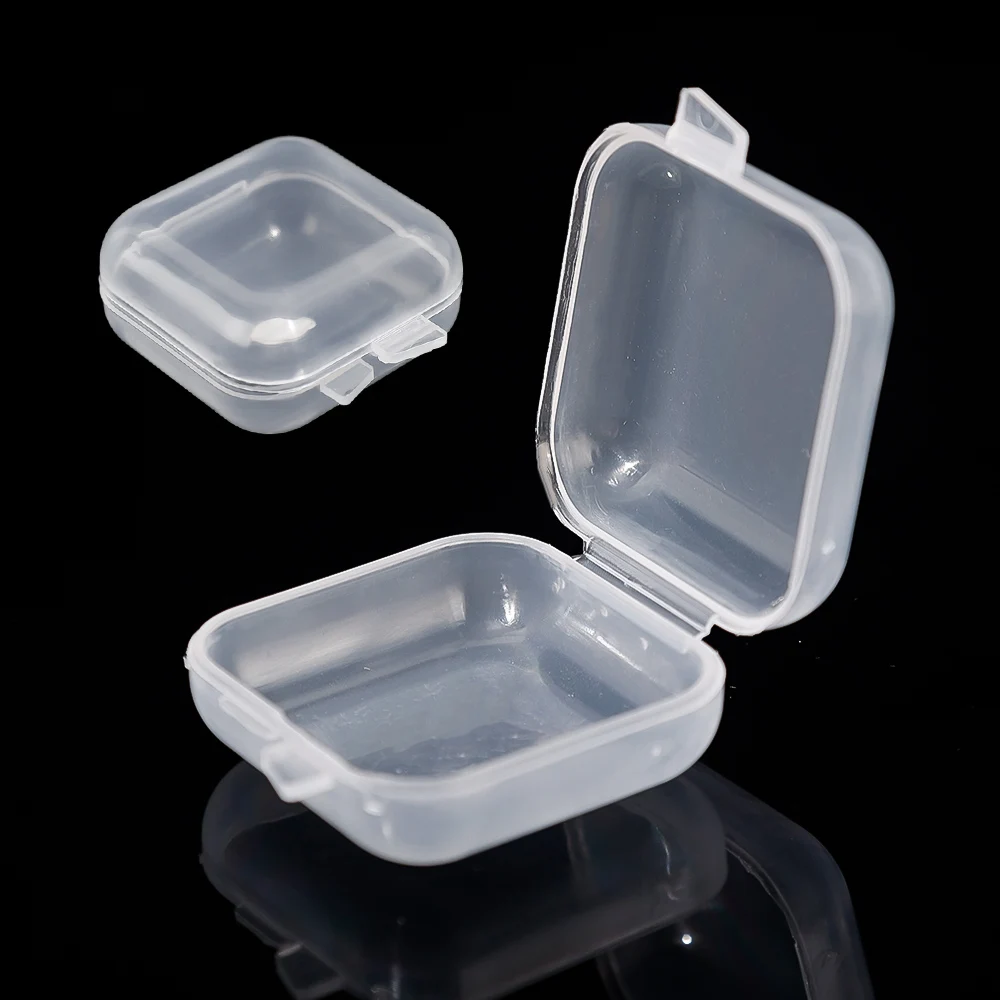 Cajas pequeñas cuadradas de plástico transparente para joyería, contenedor de acabado, caja de almacenamiento para pendientes, 5-50 piezas