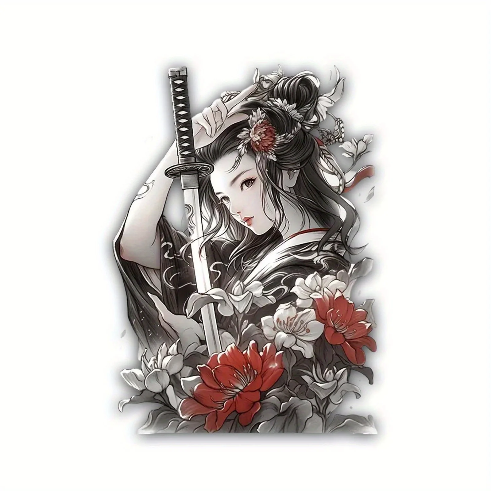 Inspirational Drive with Vision Car Sticker Japanese Style Katana Flower Decal Motivational Quote High Quality Print