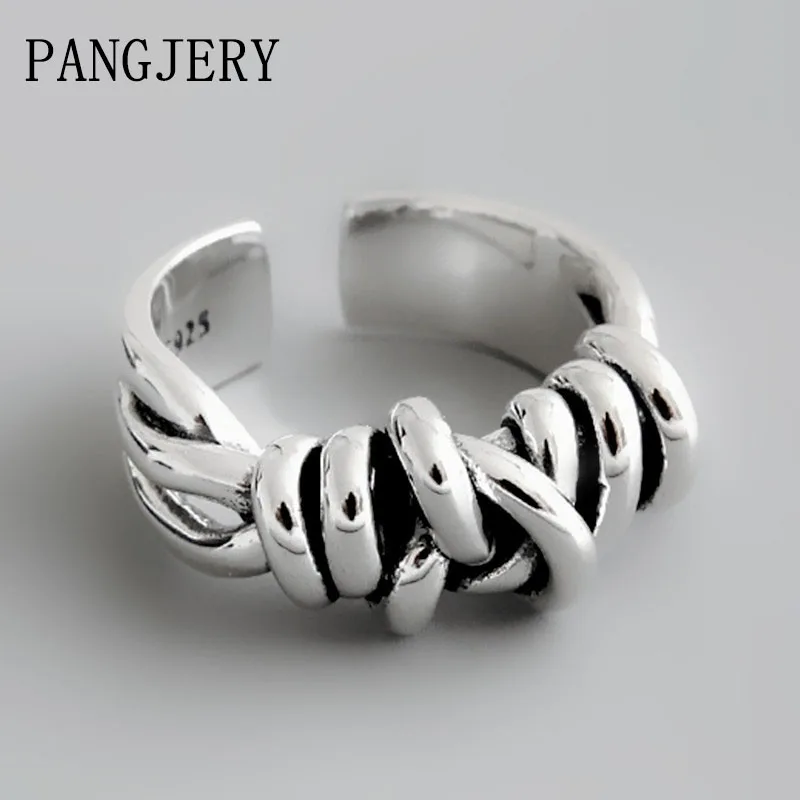 PANGJARY Silver Color Braided Winding Rings for Women Charming Punk Irregular INS Fashion Opening Chic Party Jewelry Gift