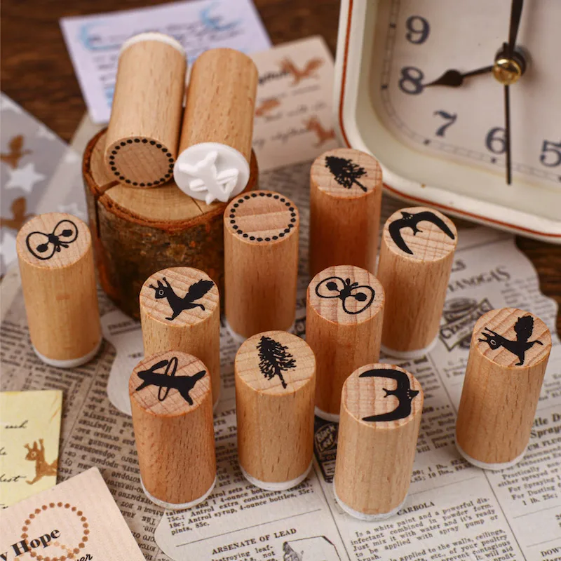 Cute Mini Forest Themed Wooden Stamp for Scrapbooking Decoration Card Making Craft Supplies Squirrel Rabbit Pine Design