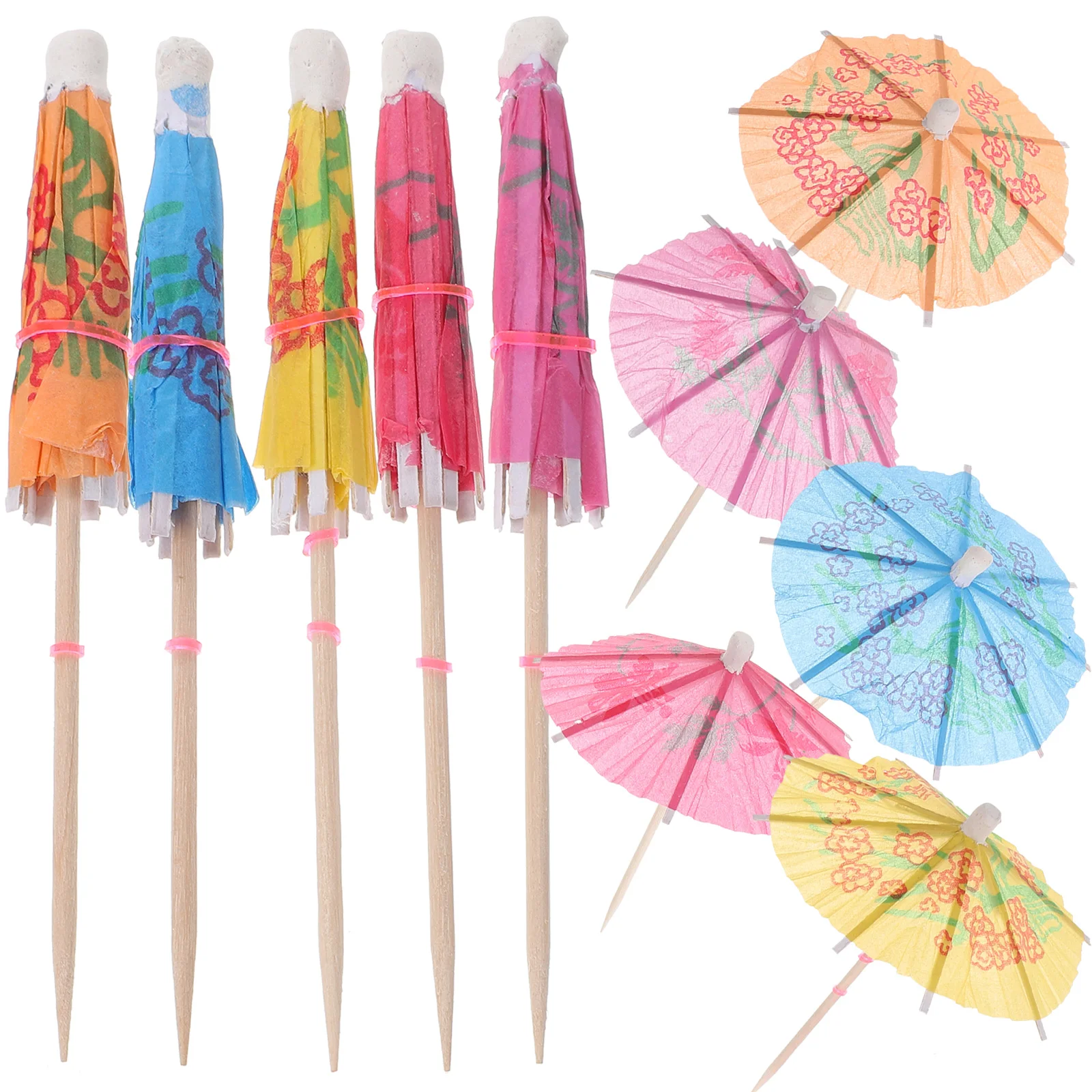 

50 Pcs Cocktail Decorative Umbrella Sign Toothpicks Hawaiian Wood Mini Umbrellas Tiny for Drinks
