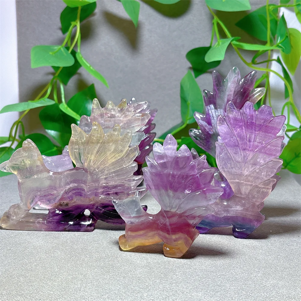 Rainbow Fluorite Fox Crystal Natural Stone Quartz Stone Minerals Home Decoration Reiki Craft Gifts Energy Healing Spiritual