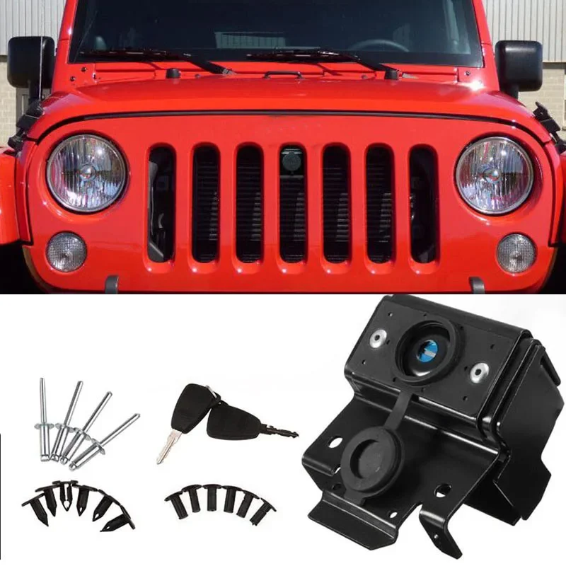 

Замок капота для Jeep Wrangler JK 2007-2017, противоугонные скрытые защелки капота, предохранительная защелка, 1 шт., черный, с 2 ключами