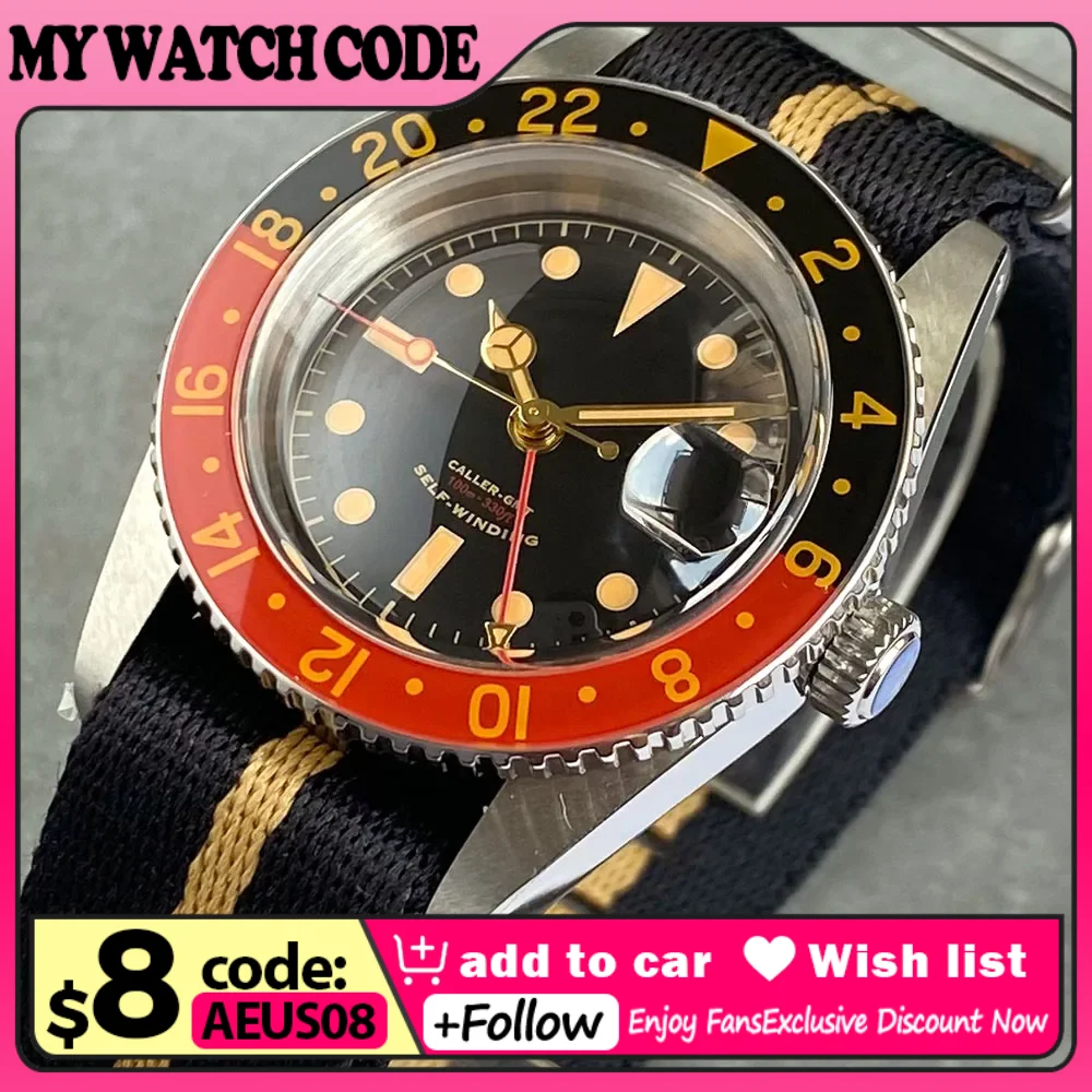 Bubble Sapphire Crystal Vintage 38mm NH34A 20ATM Waterproof NH34 GMT Automatic Movement Dive Watch Men Gold Hand 120 Click Retro