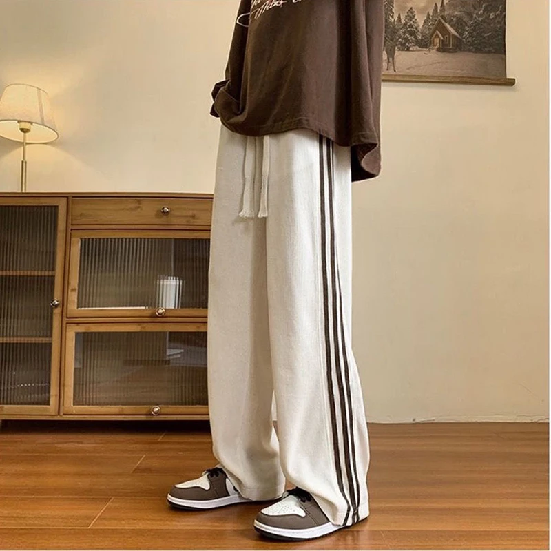 Gidyq Summer Stripes Sweatpants Women Fashion All Match Loose Straight Pants Korean Casual Streetwear Female Wide Leg Trousers