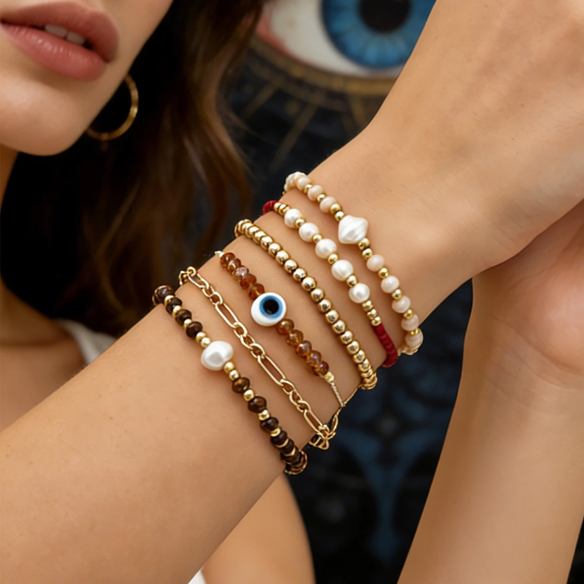 6 teile/satz Glück Bösen blick Armband Für Frauen Blaue Augen Perle Handgemachte Armband Armreifen Paar Freundschaft Geburtstag Party Schmuck