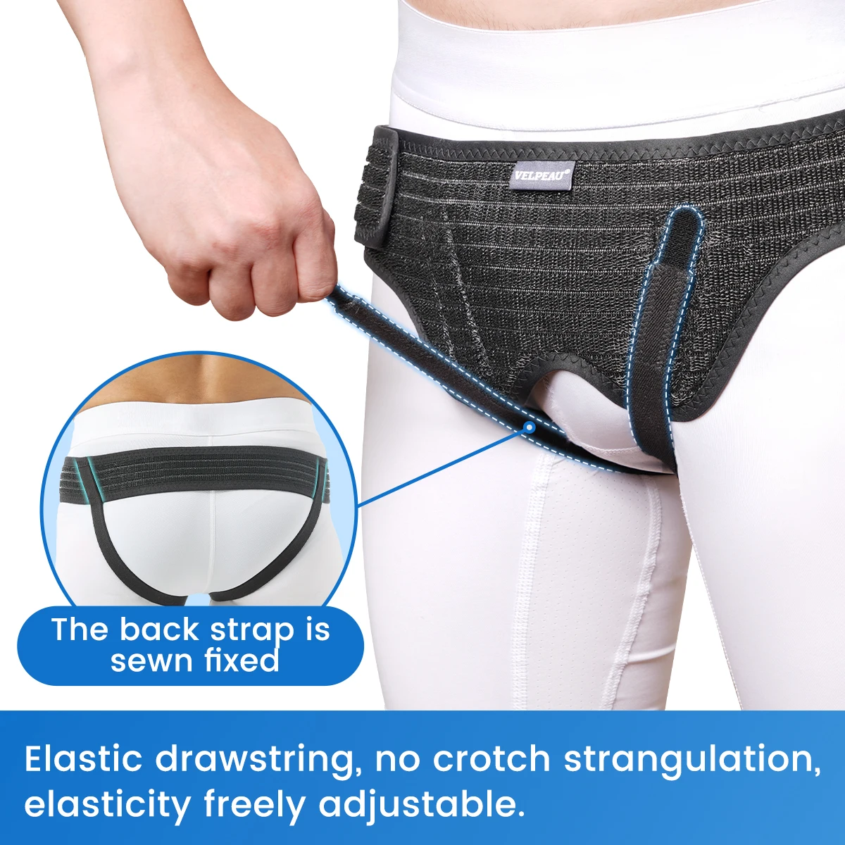 VELPEAU Hernia Belt for Single/Double Inguinal and Groin Hernia Pain Relief, Hernia Support Truss with 4 Compression Pads - view 2