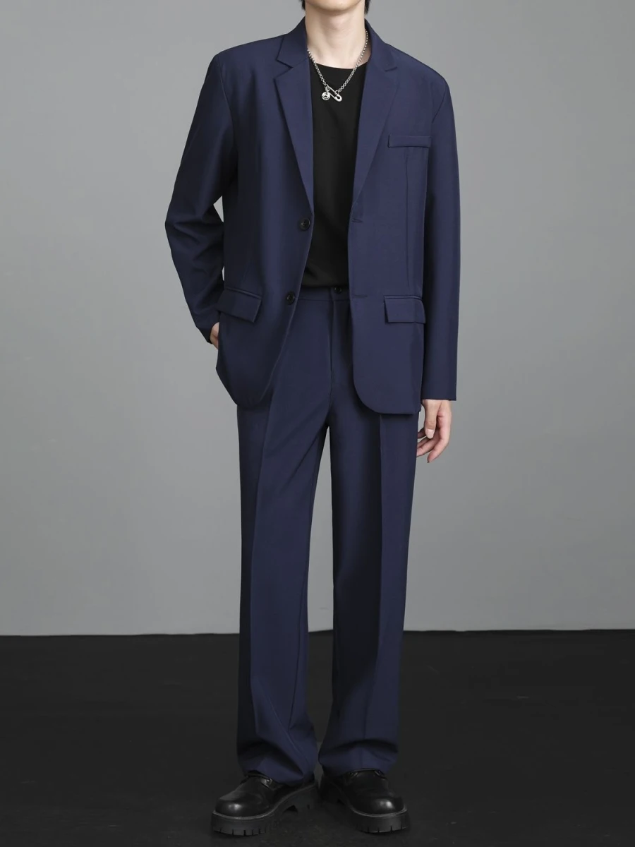 

Мужской костюм Deep Blue: повседневный, универсальный, в корейском стиле, весна-осень, деловой, высококачественный, из полиэфирного волокна, куртка