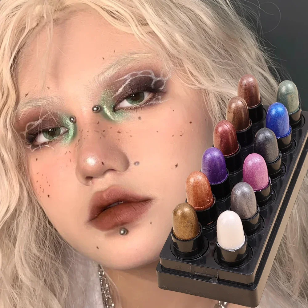 12 Farben glänzende Lidschatten Stift Glitter Seidenraupe Eyeliner Make-up-Tools schimmern kosmetische Perl glanz langlebigen Lidschatten Bleistift