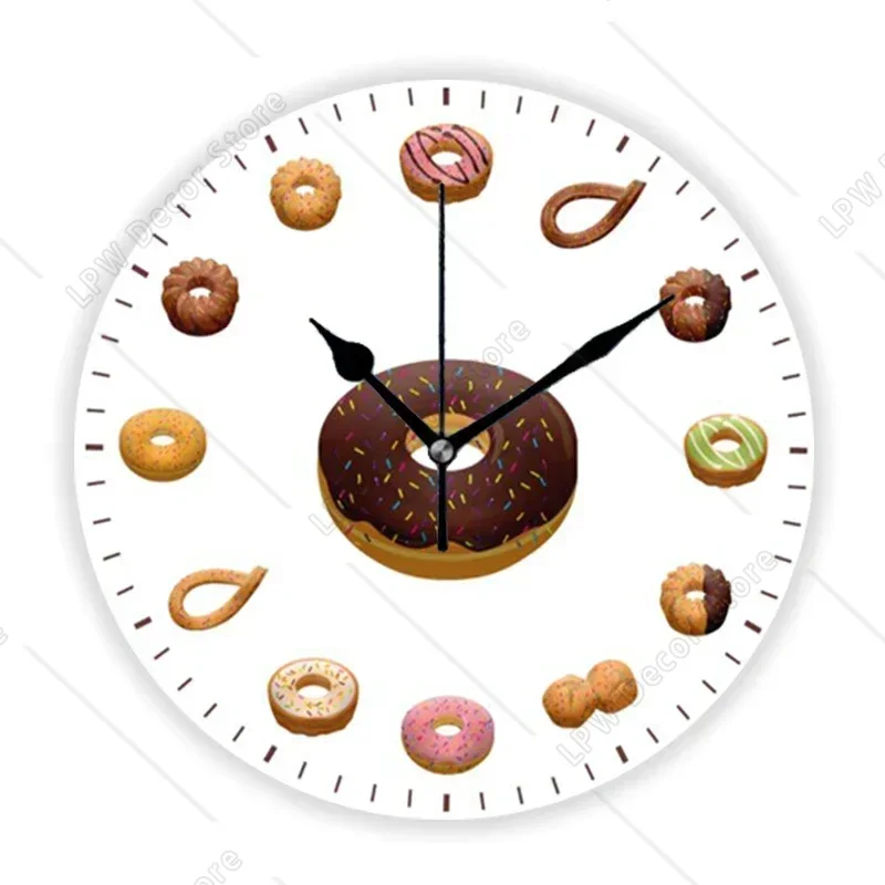 Minimalist Cakes and Donuts Kitchen Wall Clock Watch Round for Bakery Kitchen Decor Cute Doughnut Round Large Wall Watch Gift
