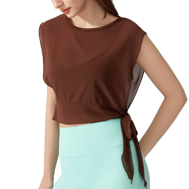 Sports vest women's summer gym loose mesh sleeveless top open navel dance blouse outer wear
