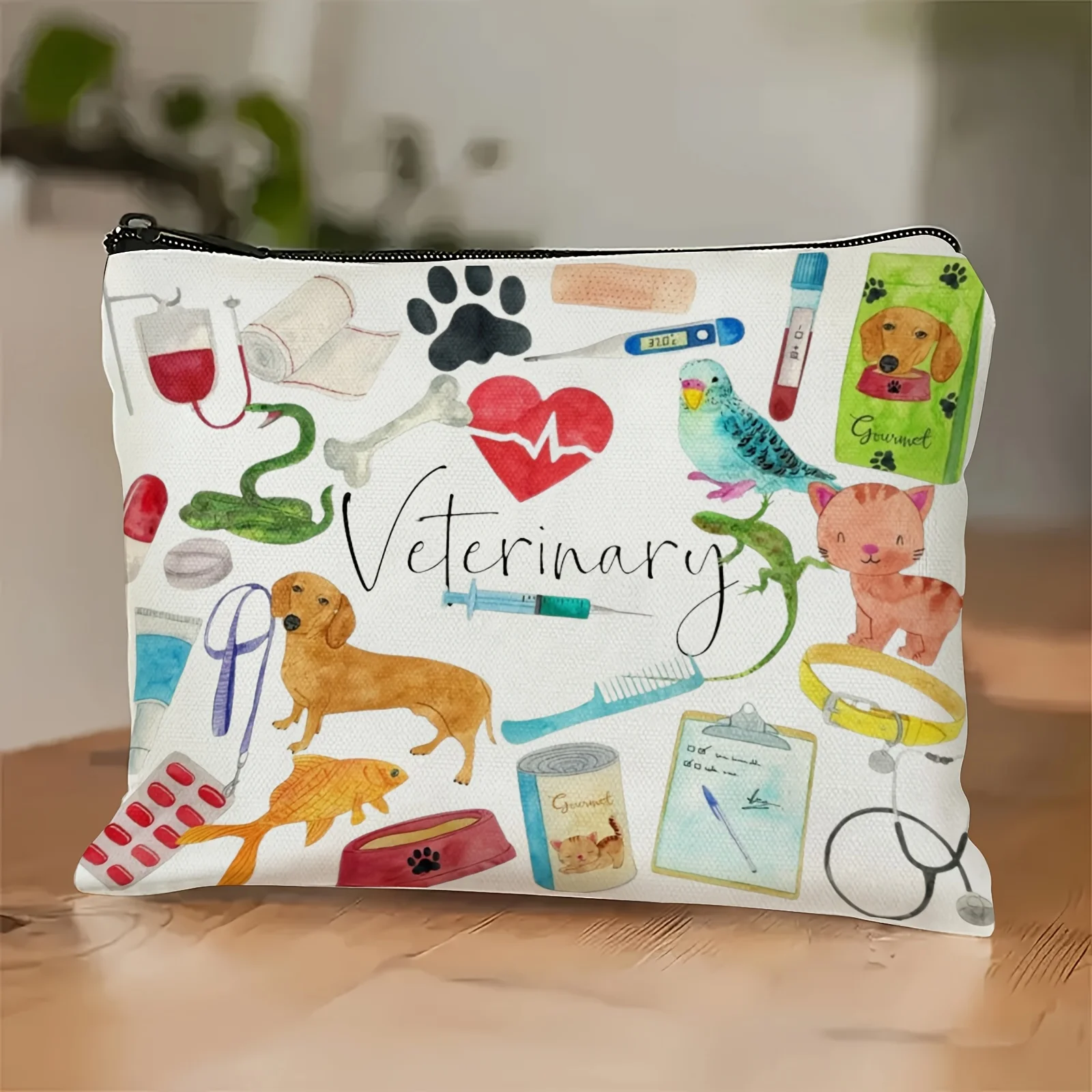 Pet Medication Pouch Hypoallergenic White Pet Cartoon Pattern & Cross Design Secure Zipper Closure Ulti-Use Doggie Daycare Bag