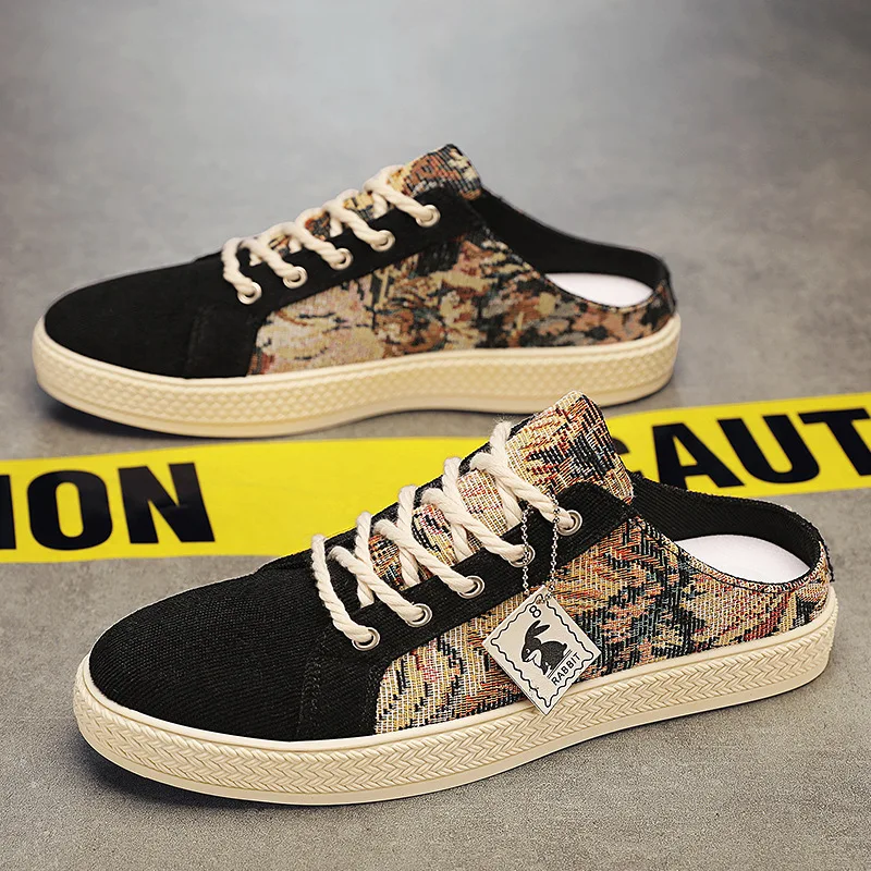 Summer canvas shoes men's breathable bag head half slipper lazy slip-on casual board shoes large size