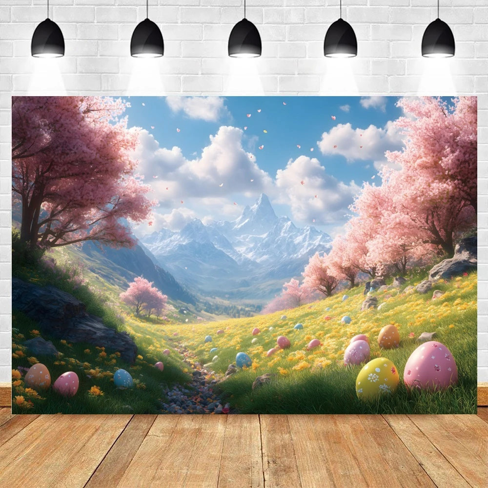 Spring Easter Backdrop for Photography Garden Flower Rabbit Grass Eggs Bunny Kids Birthday Party Background Decor Photo Studio