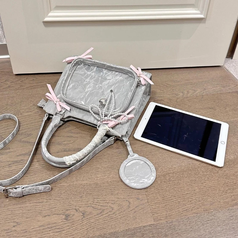 Vintage Chic Bow Transparent Zipper Ita Bag Sweet Y2k Estetyczne urocze torby na ramię Moda Luksusowy design Damskie torebki na ramię