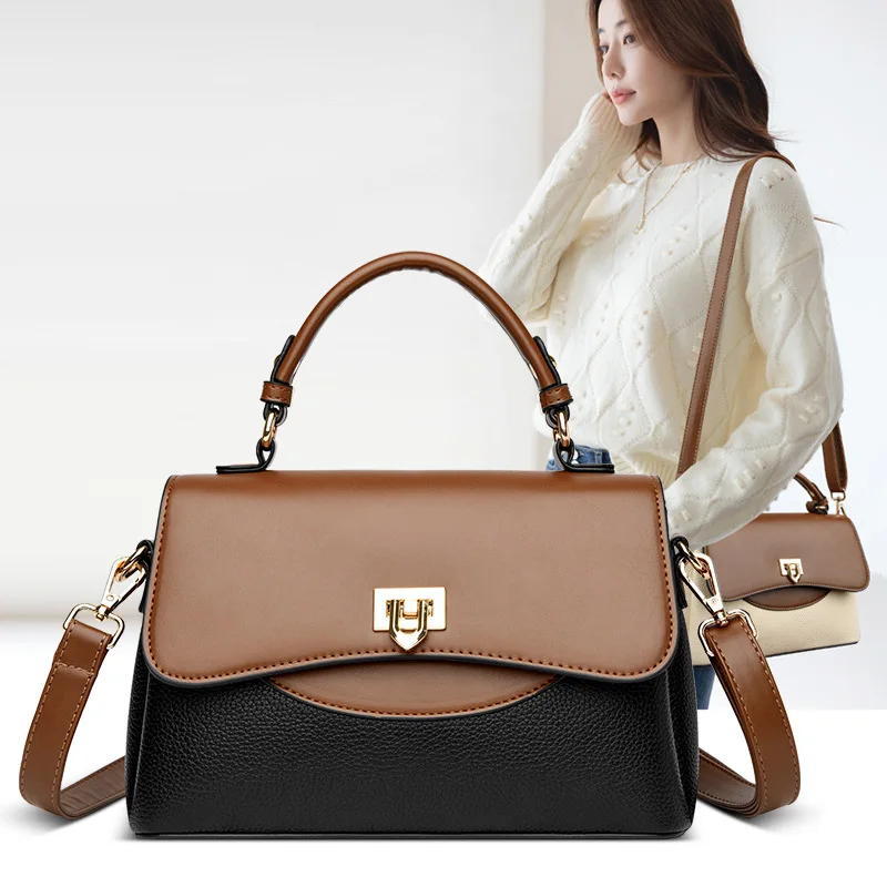 

Elegant Women's Fashion Casual Color-Block Large-Capacity Handbag Multi-Functional High-End Handbag
