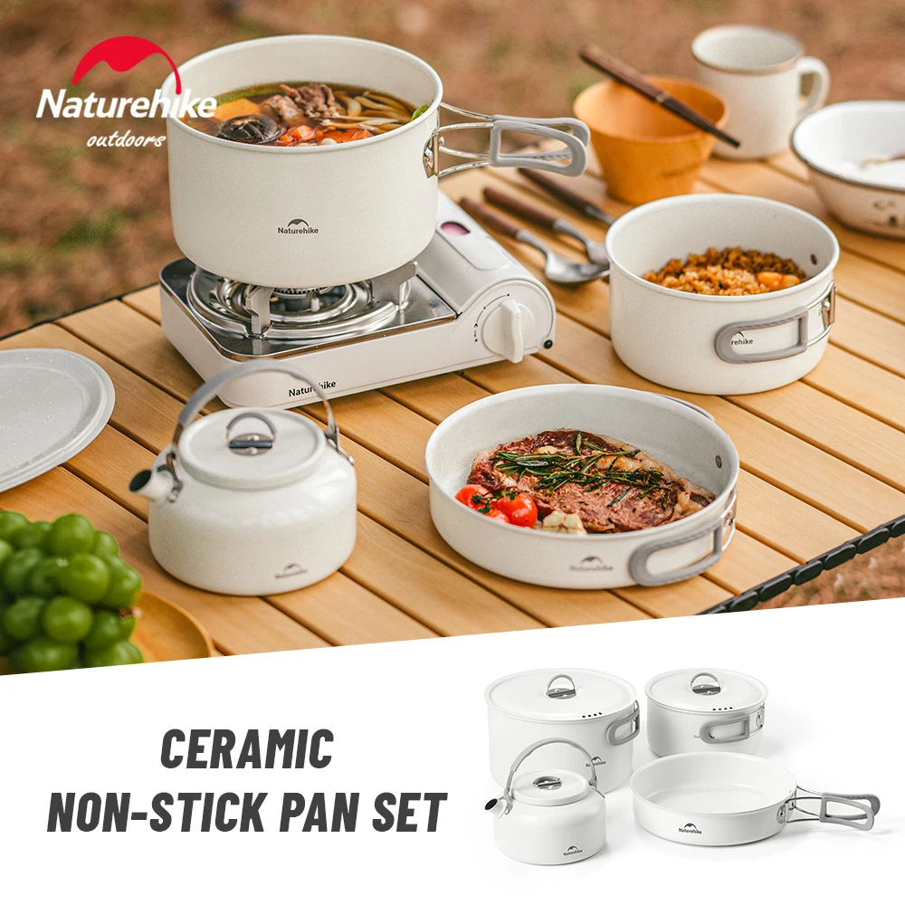 Naturehike Cookware Set Ceramic Non-Stick Camping Kettle Pot Frying Pan Saucepan Milk Boiler Picnic Tableware Kitchen Utensils