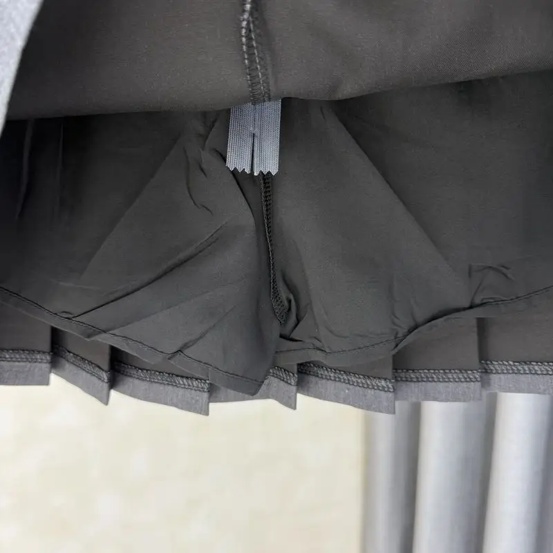 Szara, casualowa, wąska, wysoka talia, plisowana spódnica w kształcie litery A, kobieca, krótka spódniczka z nieregularną siateczką