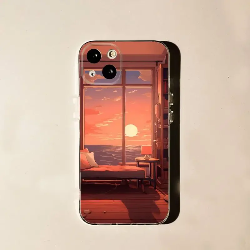 When Sunset View Phone Case For iPhone 11 12 Mini 13 14 15 Pro XS Max X 8 7 6s Plus 5 SE XR Transparent Shell