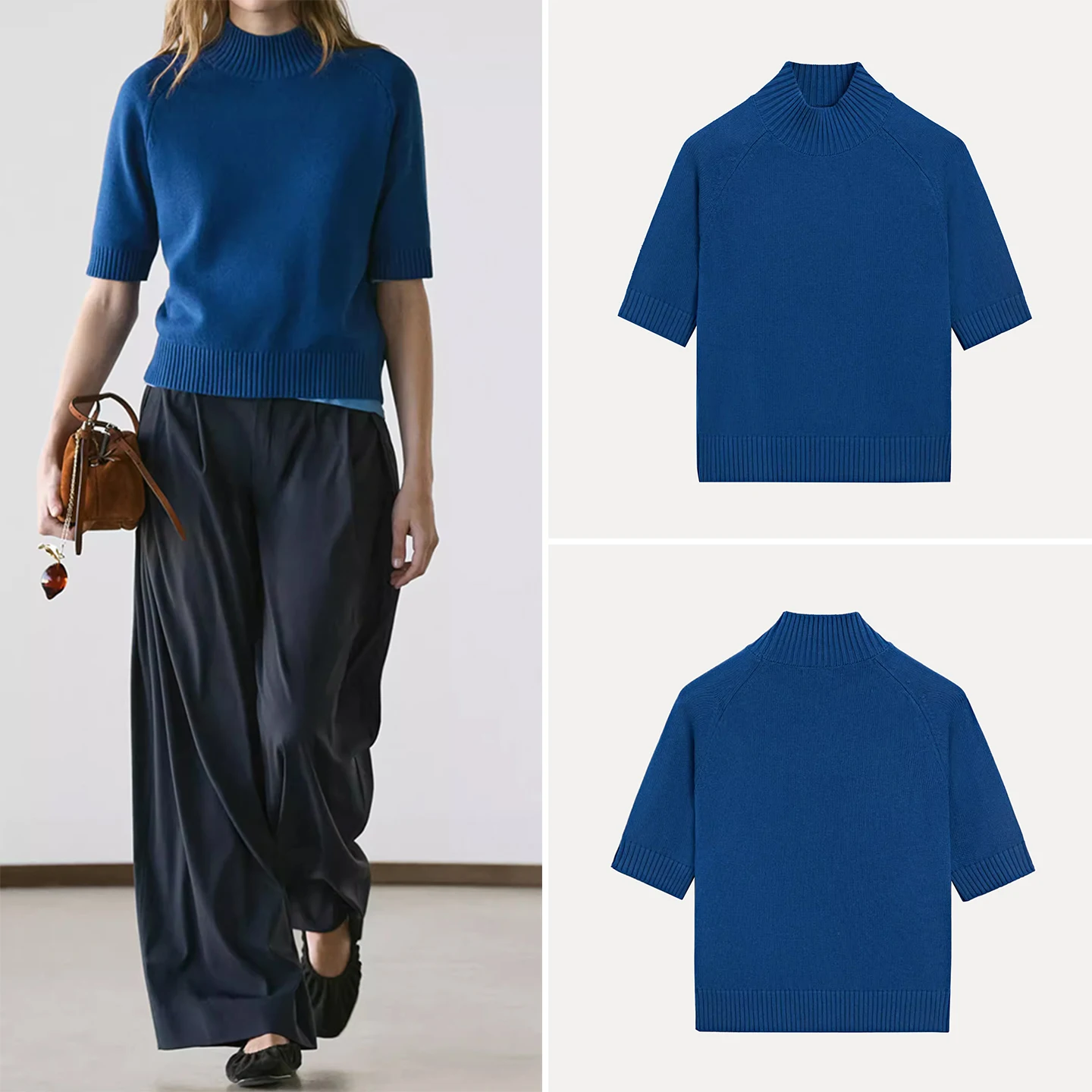 

Spring Commute Blue High Collar mid Sve Knitted Sweater Women's Faion 2026 New Arrival Z Regular Fit Knitwear