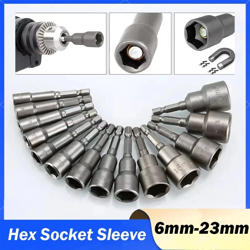 6/7/8/9/10/11/12mm-23mm Magnetic Impact Socket Nut Screwdriver Hex Key Drill Bit Adapter for Power Drills Impact Drivers Socket