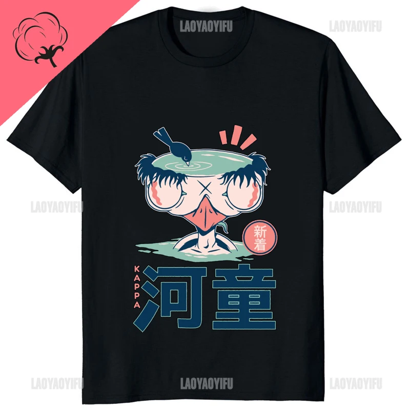 Japanese Yokai Printed Humor Cartoon Graphic Cotton T-shirt Casual Streetwear Women T Shirt Harajuku Style Hip Hop Man Tshirt