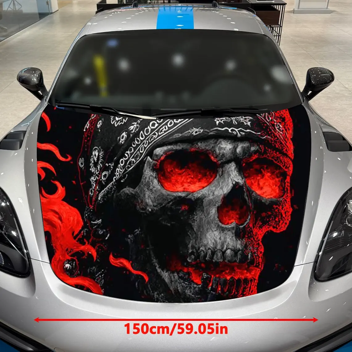 Headscarf Flame Skull Car Hood Stickers, Decorative Car Packaging Paper, Bold Designs, Halloween Decorations, Car Parts Accessor
