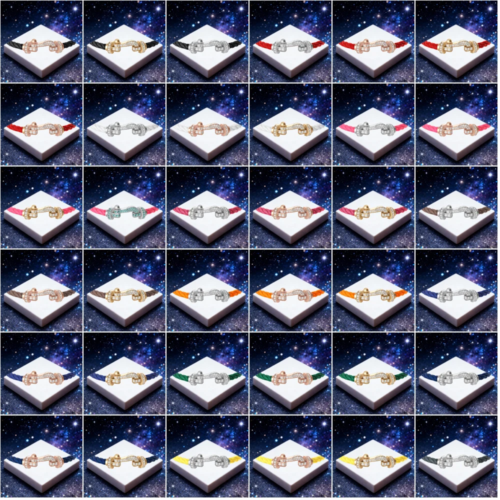 

KUXM New 925 Silver Double Row Zircon Large Size U-shaped Black Nylon Bracelet Daily Wear Party Gifts Luxurious Couple Jewelry