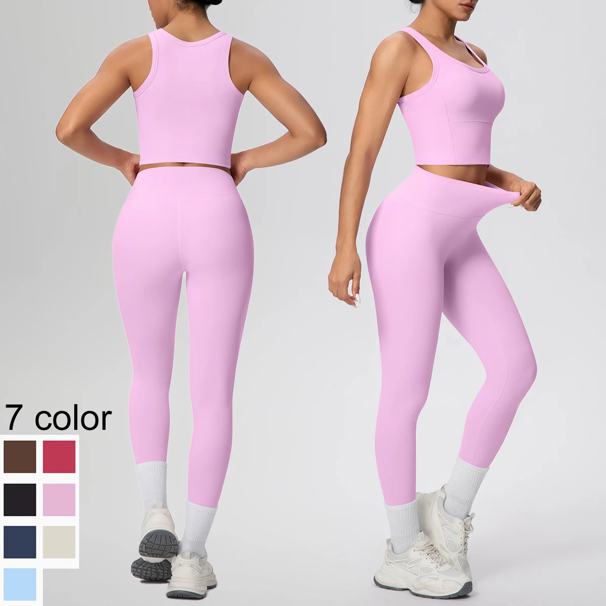 Frau Hohe Taille Pfirsich Gesäß Yoga Hosen und Weste Gym Sport Yoga Set Sommer Schnell Trocknend Outdoor Laufen Yoga Set